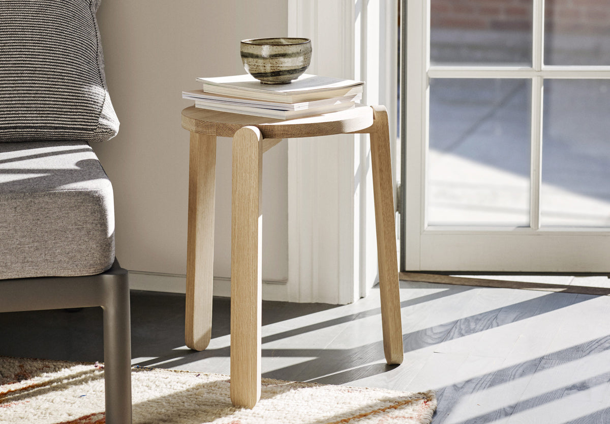 Nomad Stool by Skagerak, showing nomad stool in live shot.