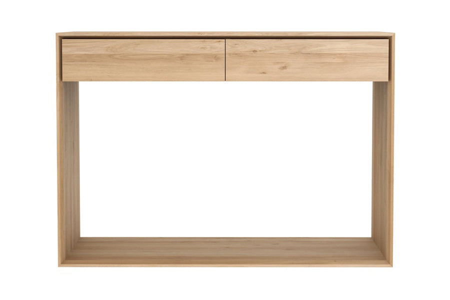 Nordic Console by Ethnicraft, showing front view of nordic oak console in oak/47" x 16".
