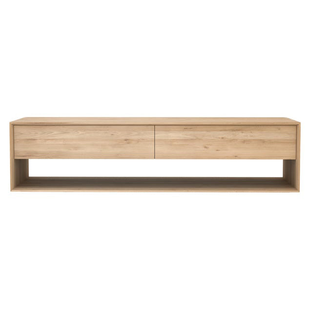 Nordic TV Cupboard by Ethnicraft, showing front view of nordic oak tv cupboard in oak/71" x 18".