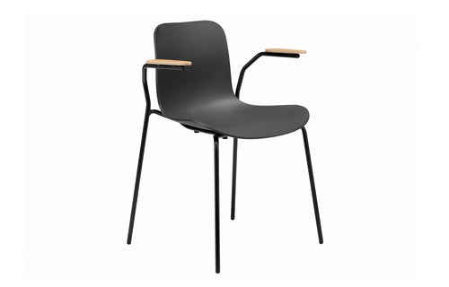 Langue Stack Armrest Steel Dining Chair by Norr11 - Natural Oak Armrest, Anthracite Black Plastic.