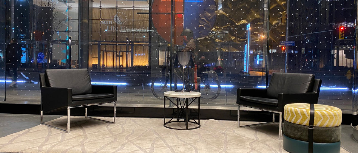 Nova Sled Armchair by SohoConcept, showing two nova sled armchairs in live shot.