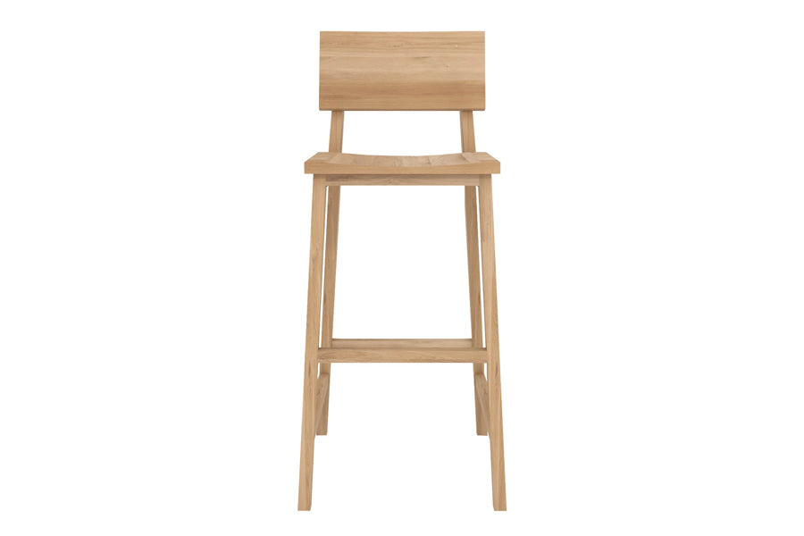 N4 Bar Stool by Ethnicraft, showing front view of n4 bar stool in natural oak.