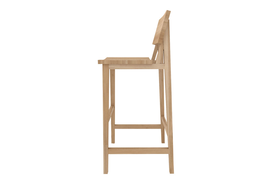 N4 Bar Stool by Ethnicraft, showing side view of n4 bar stool in natural oak.
