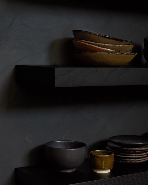 Wall Shelf by Ethnicraft, showing closeup view of oak wall shelves in live shot.