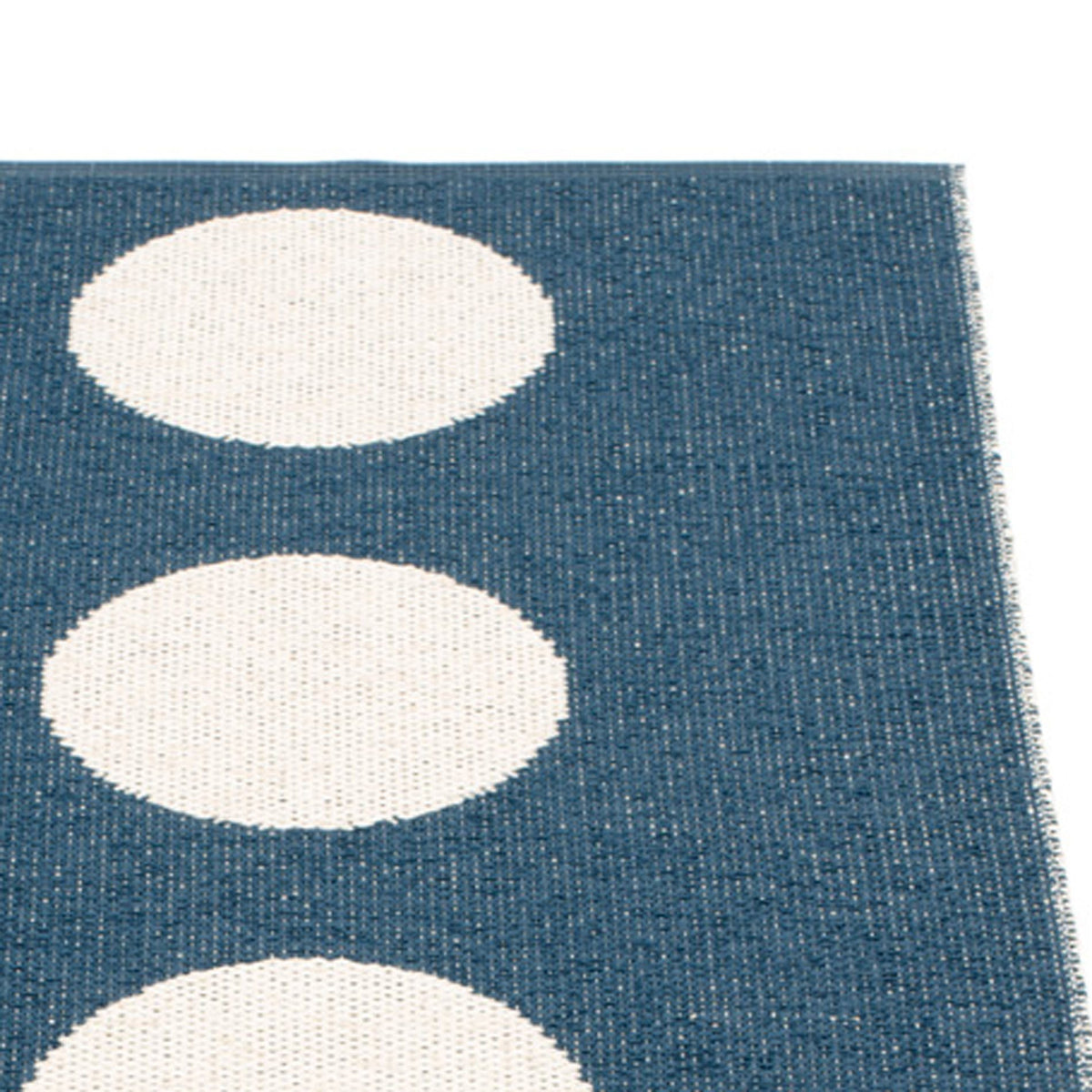 Vera Ocean Blue Runner Rug by Pappelina, showing closeup view of vera ocean blue runner rug.