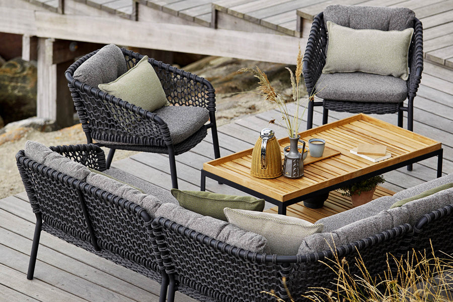 Ocean Outdoor Sectional by Cane-Line, showing ocean outdoor sectional in live shot.