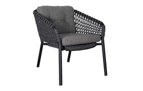 Ocean Outdoor Lounge Chair by Cane-Line - Dark Grey Soft Rope/Aluminum, Dark Grey Wove Cushion Set.