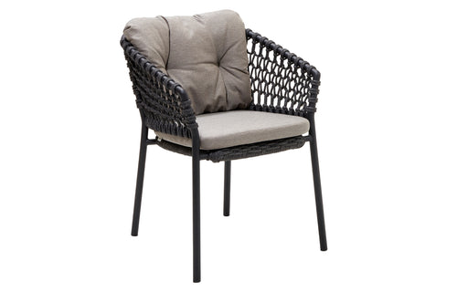 Ocean Stackable Dining Chair by Cane-Line - Dark Grey Soft Rope/Aluminum, Taupe Natte Set.