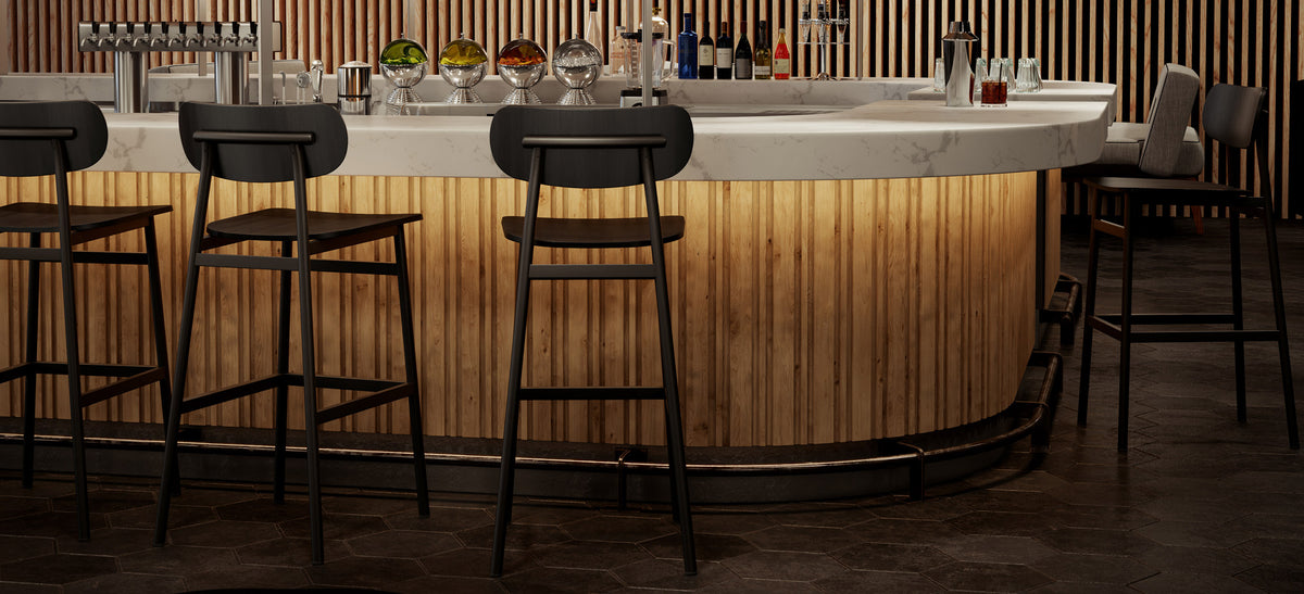 Ojai Stool by Kollektiff, showing ojai stools in live shot.
