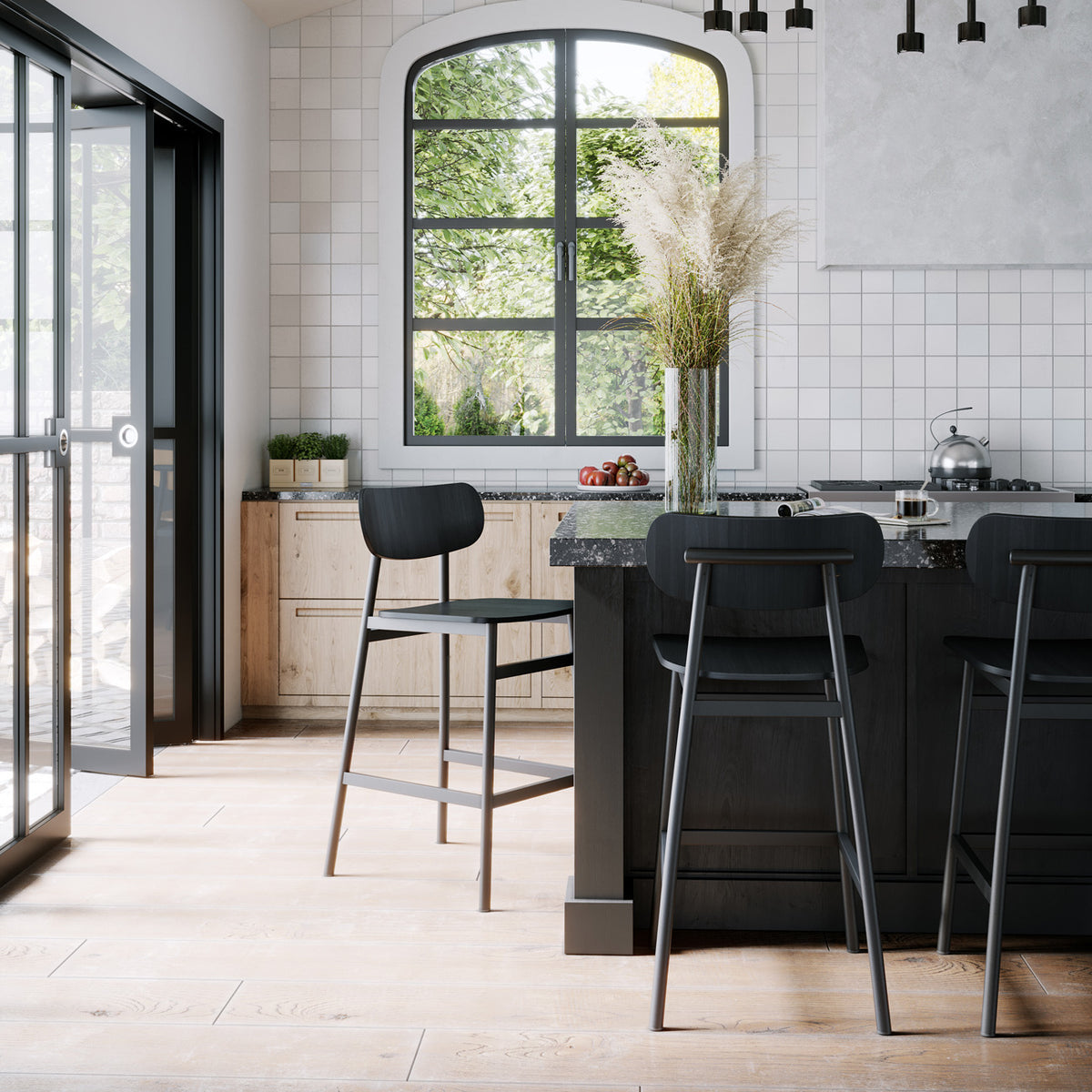 Ojai Stool by Kollektiff, showing ojai stools in live shot.
