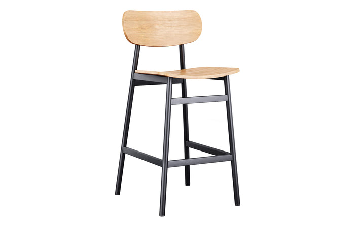 Ojai Stool by Kollektiff - Natural Stained Oak + Black Painted Metal Frame.