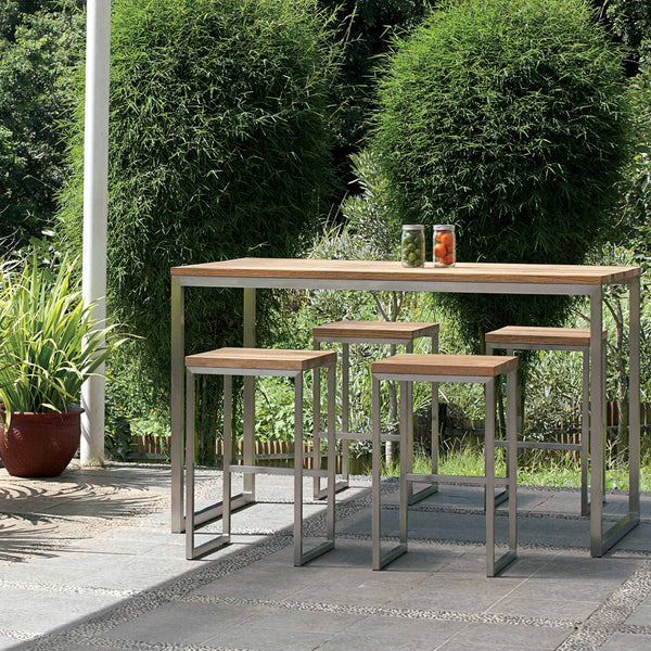 Oko Bar High Dining Table by Mamagreen, showing oko bar high dining table with high stools in live shot.
