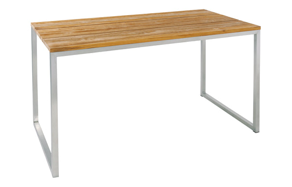 Oko Bar High Dining Table by Mamagreen - Hairline 304 Stainless Steel/Brushed Recycled Teak Wood.