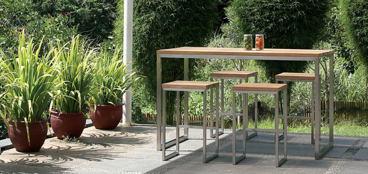 Oko Stool by Mamagreen, showing oko stools with high table in live shot.