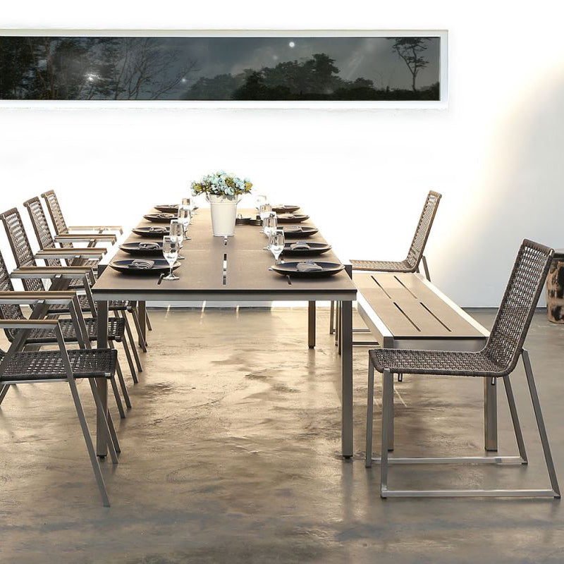 Olaf Dining Side Chair by Mamagreen, showing olaf dining side chairs with table, armchairs & bench in live shot.
