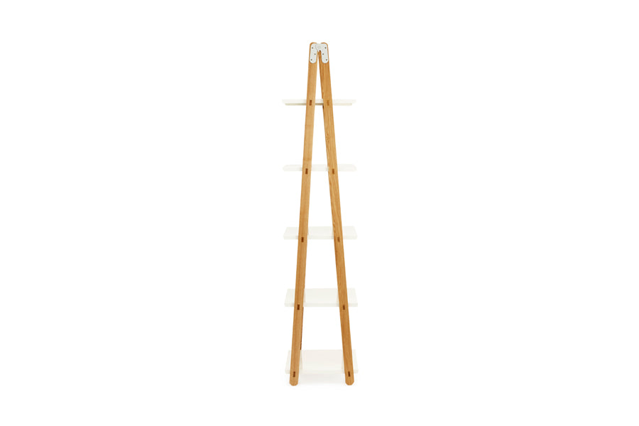 One Step Up Bookcase by Normann Copenhagen, showing side view of one step up bookcase in high/white powder coated steel.
