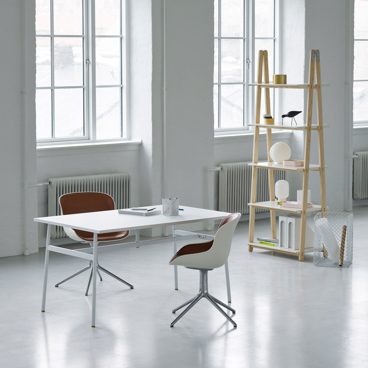 One Step Up Bookcase by Normann Copenhagen, showing one step up bookcase in live shot.