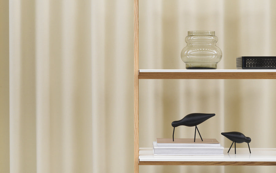 One Step Up Bookcase by Normann Copenhagen, showing closeup view of one step up bookcase in live shot.
