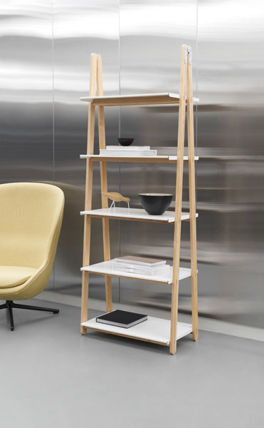 One Step Up Bookcase by Normann Copenhagen, showing one step up bookcase in live shot.