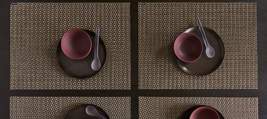 Origami Tabletop by Chilewich, showing origami tabletops in live shot.