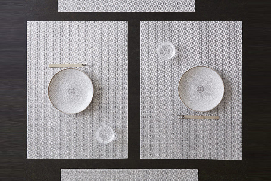 Origami Tabletop by Chilewich, showing origami tabletops in live shot.