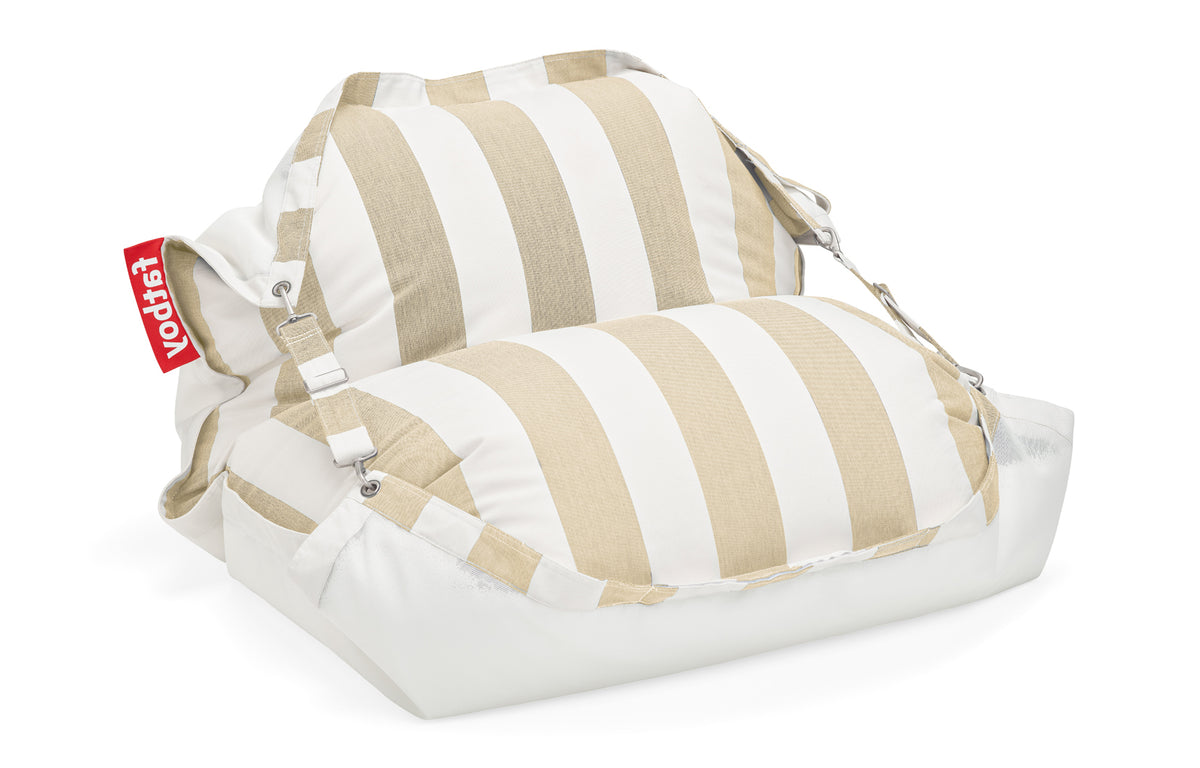 Original Floatzac lounge Bean Bag by Fatboy - Sandy Beige Stripe Sunbrella Fabric.