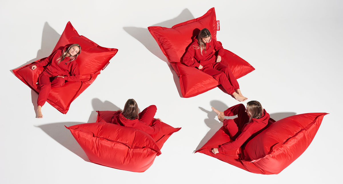 Original Slim Bean Bag by Fatboy, showing original slim bean bags in live shot.