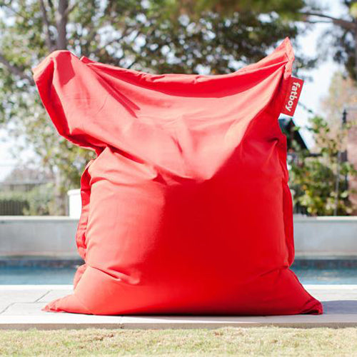 Original Slim Outdoor Bean Bag by Fatboy, showing original slim outdoor bean bag in live shot.