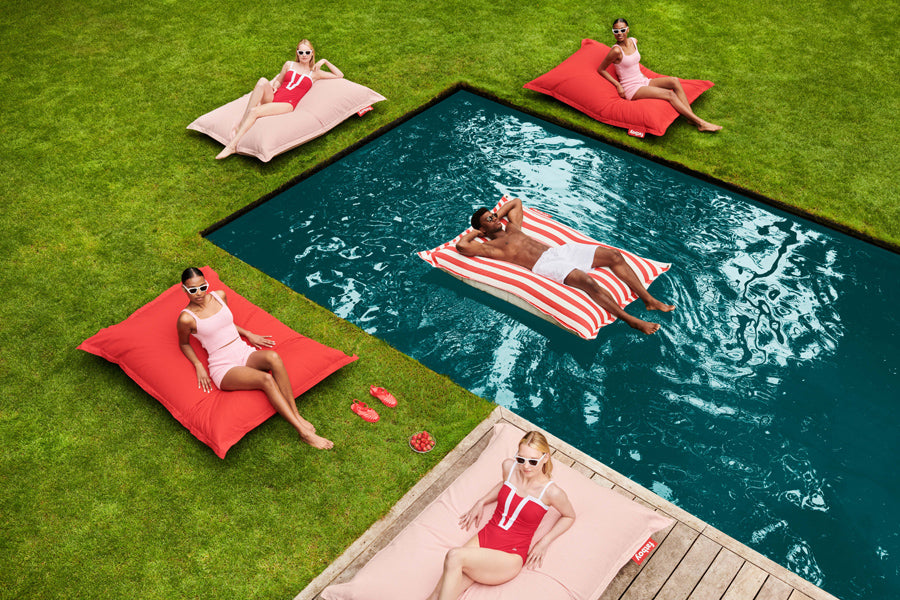 Original Slim Outdoor Bean Bag by Fatboy, showing original slim outdoor bean bags in live shot.
