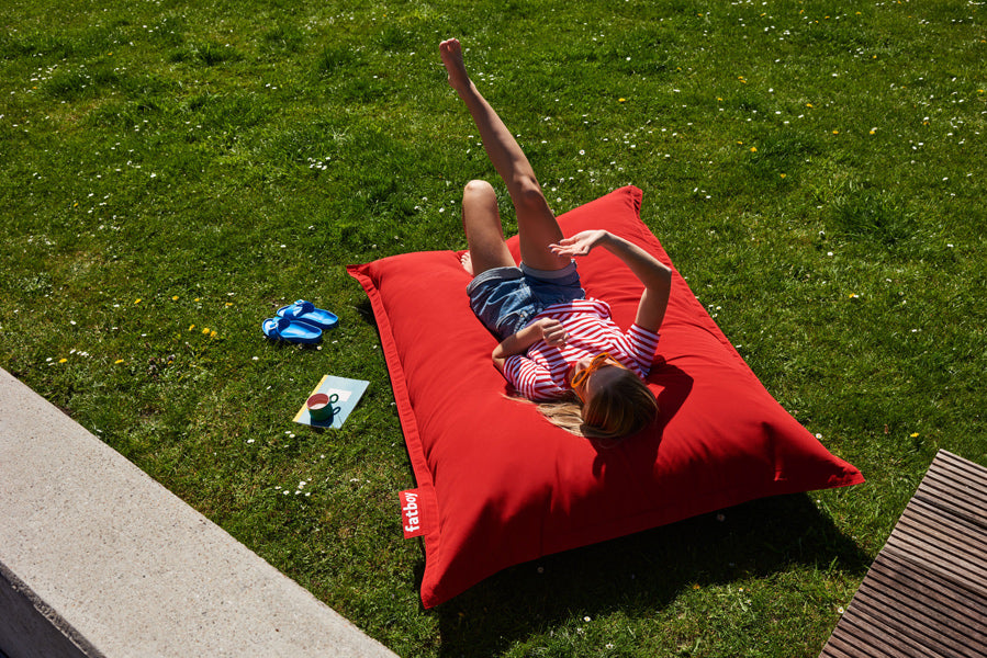Original Slim Outdoor Bean Bag by Fatboy, showing original slim outdoor bean bag in live shot.