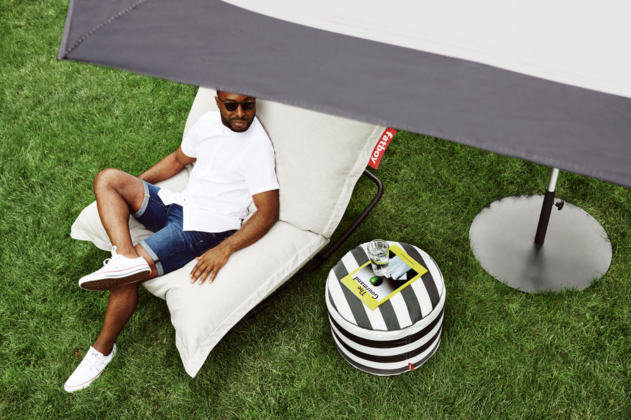 Original Slim Outdoor Bean Bag by Fatboy, showing original slim outdoor bean bag in live shot.