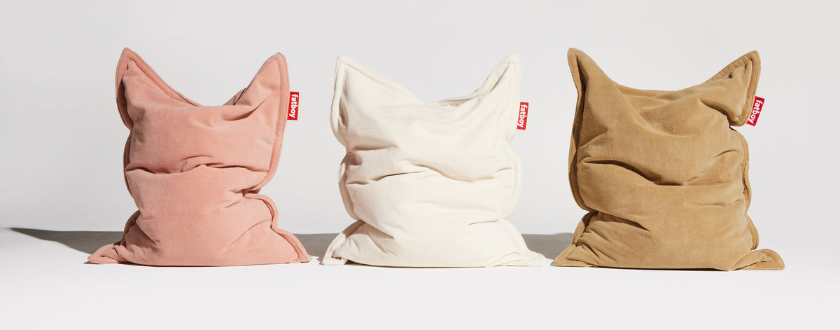 Original Slim Teddy Bean Bag by Fatboy, showing original slim teddy bean bags in live shot.