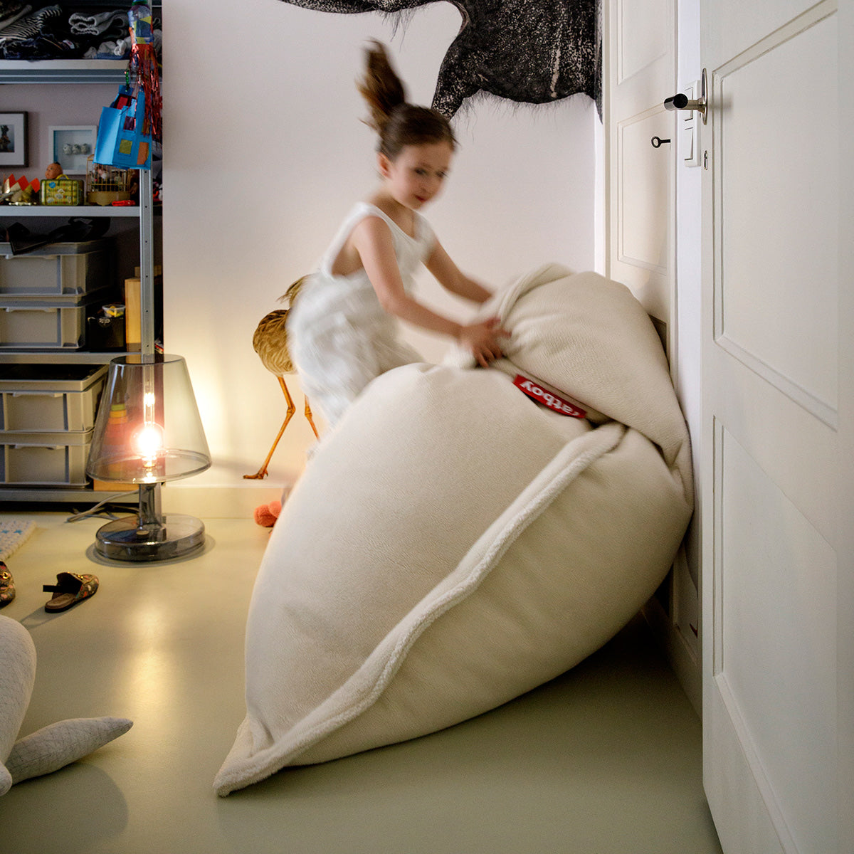 Original Slim Teddy Bean Bag by Fatboy, showing original slim teddy bean bag in live shot.
