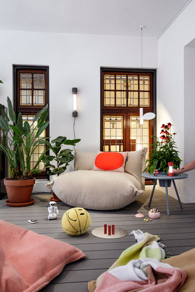 Original Slim Teddy Bean Bag by Fatboy, showing original slim teddy bean bag in live shot.