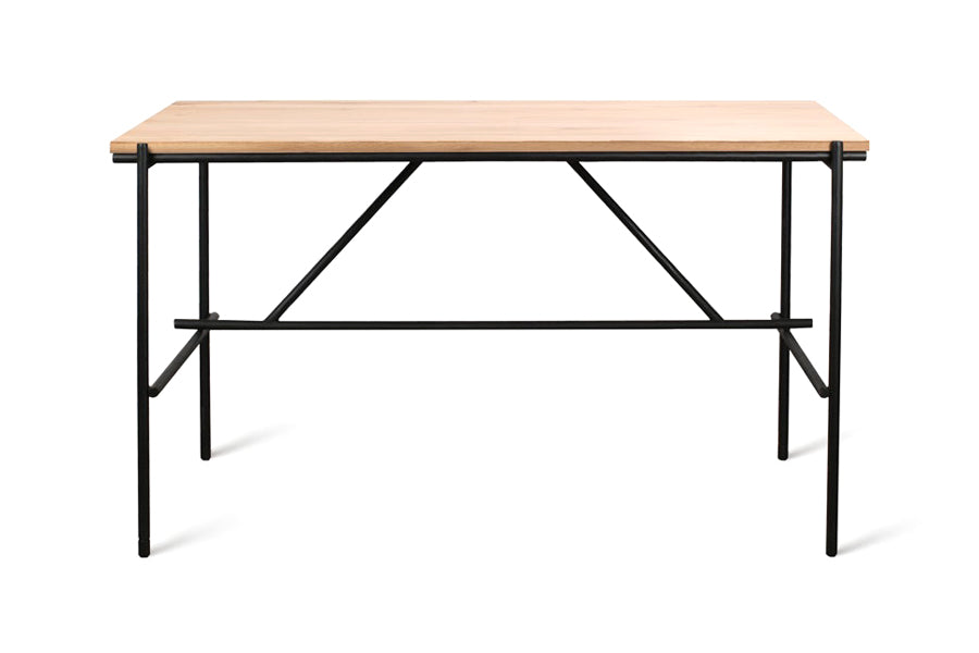 Oscar Desk by Ethnicraft, showing front view of oscar desk in oak wood/55" x 28".