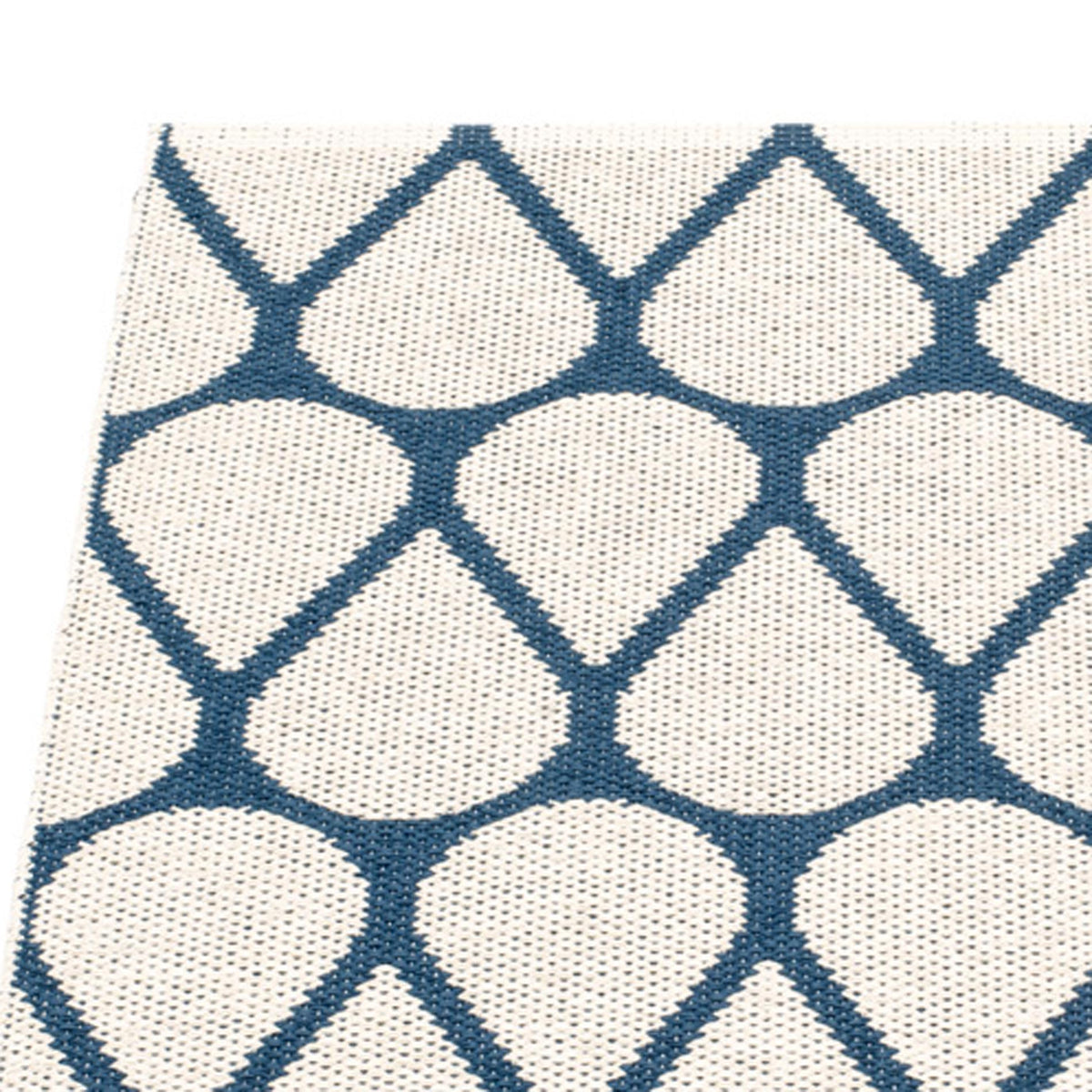 Otis Ocean Blue & Vanilla Runner Rug by Pappelina, showing closeup view of otis ocean blue & vanilla runner rug.