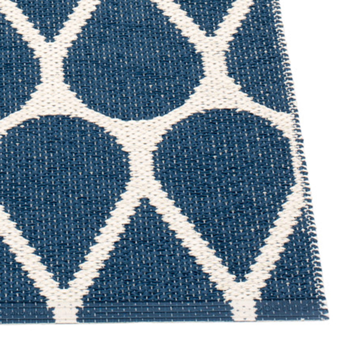 Otis Ocean Blue & Vanilla Runner Rug by Pappelina, showing closeup view of otis ocean blue & vanilla runner rug.