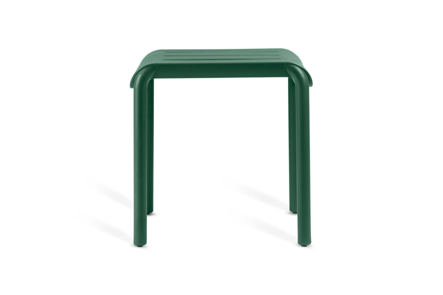 Outo Hocker Side Table by Toou, showing side view of outo hocker side table in dark green.