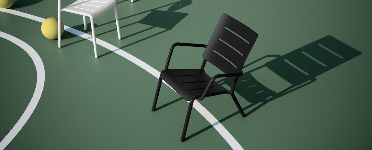 Outo Lounge Chair by Toou, showing top view of lounge chair in the live shot.