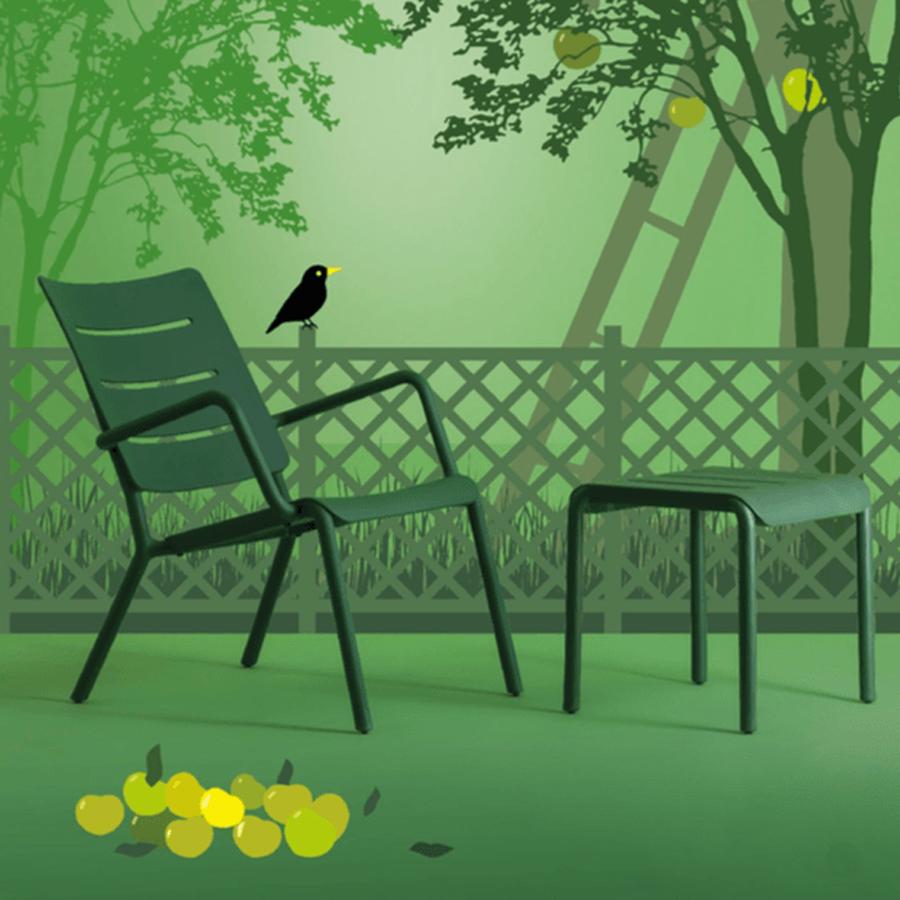 Outo Lounge Chair by Toou, showing lounge chair with stool in the live shot.