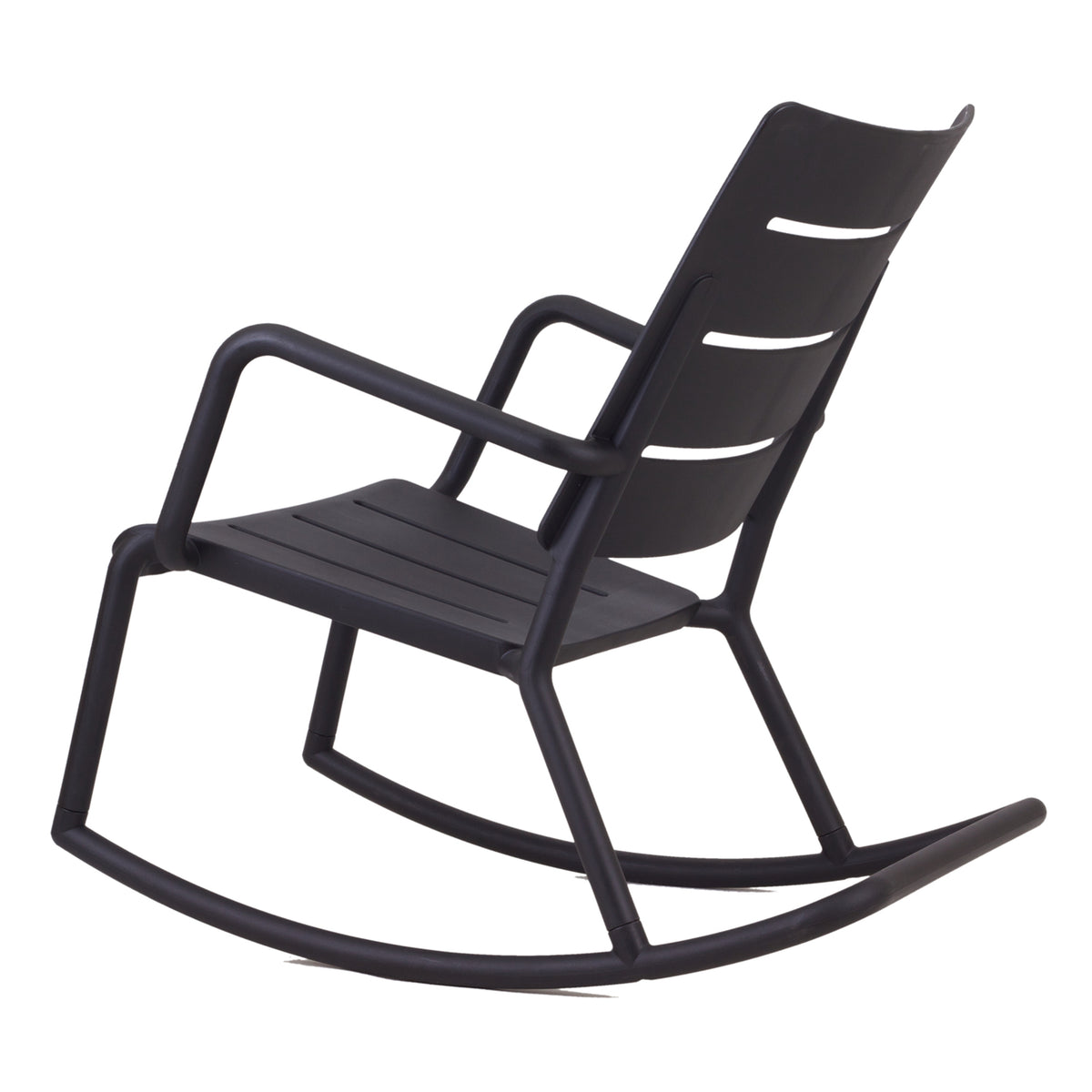 Outo Rocking Chair by Toou, showing back view of outo rocking chair in black.