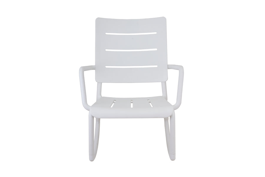 Outo Rocking Chair by Toou, showing front view of outo rocking chair in white.
