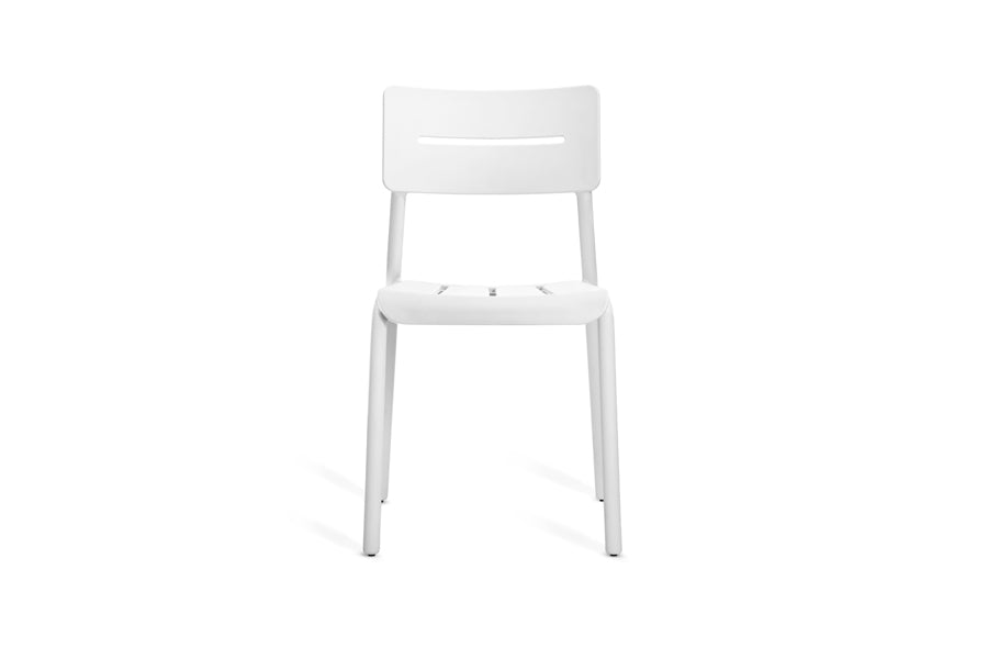 Outo Side Chair by Toou, showing front view of outo side chair in white.