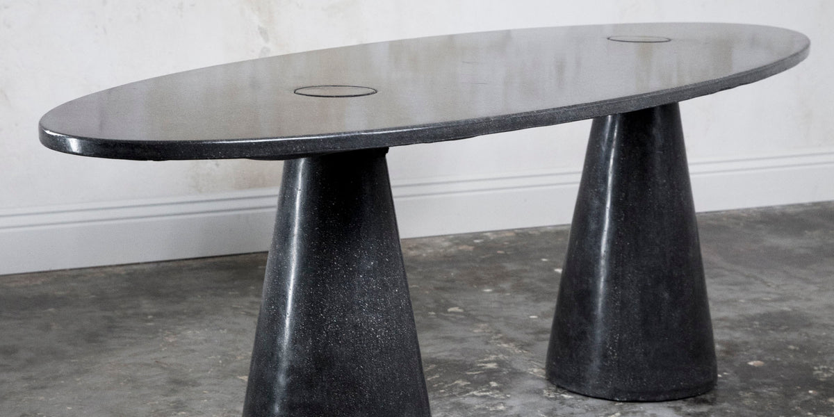 James De Wulf Double Locking Oval Dining Table, showing double locking oval dining table in live shot. 