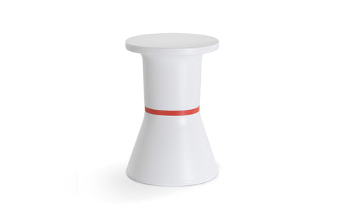 PA Side Table Stool by Toou - White Base, Red Ring.