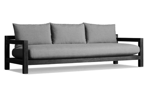 Pacific Three Seat Two Arm Sofa by Harbour - Burnt Charcoal Teak Wood + Batyline Black/Sunbrella Cast Slate.