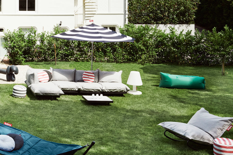 Paletti Outdoor Coffee Table by Fatboy, showing paletti outdoor coffee table in live shot.