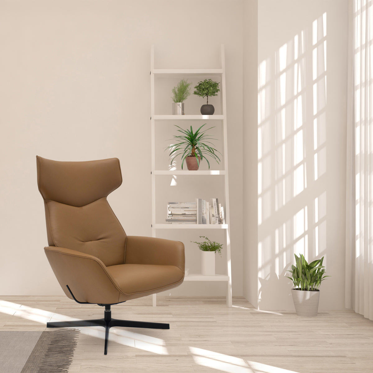 Palma Recliner Chair with Footrest + Adjustable Headrest by Kebe, showing closeup view of palma recliner chair in live shot.