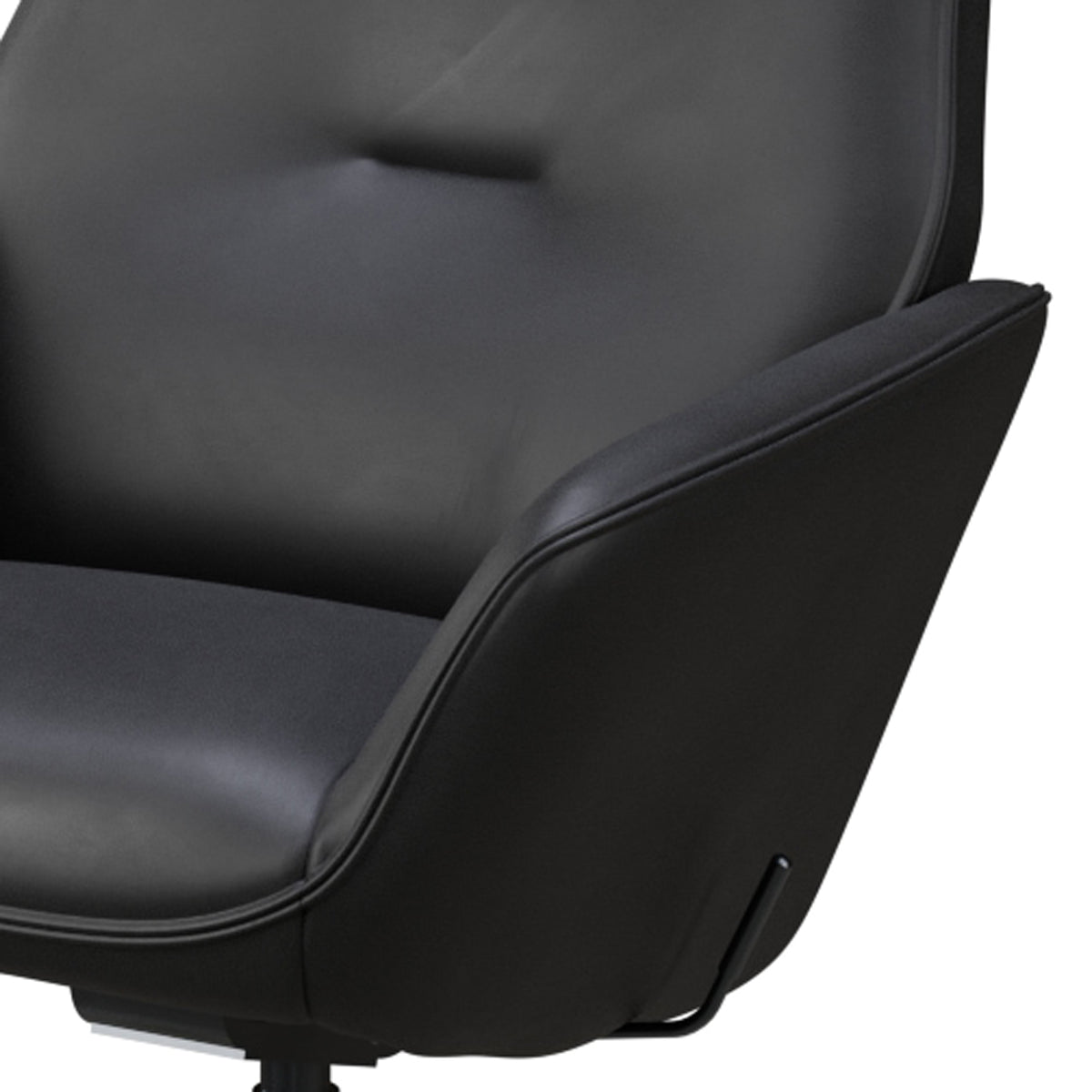 Palma Recliner Chair with Footrest + Adjustable Headrest by Kebe, showing closeup view of palma recliner chair in balder black leather.