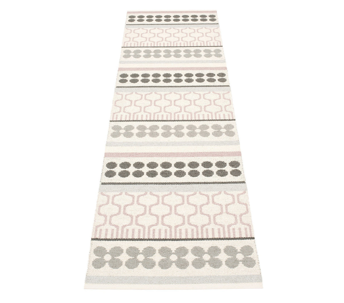 Asta Pale Rose Runner Rug by Pappelina, showing back view of asta pale rose runner rug.
